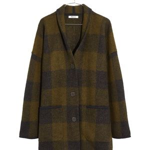 Madewell buffalo check green plaid sweater coat with pockets